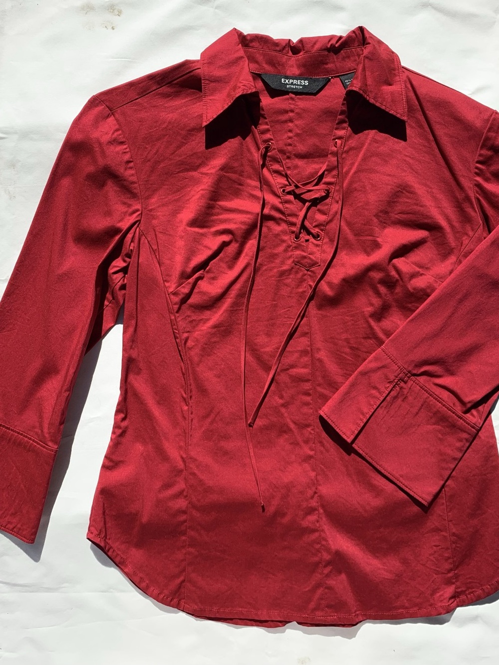 Express Lace-Up Blouse in Red Size Large